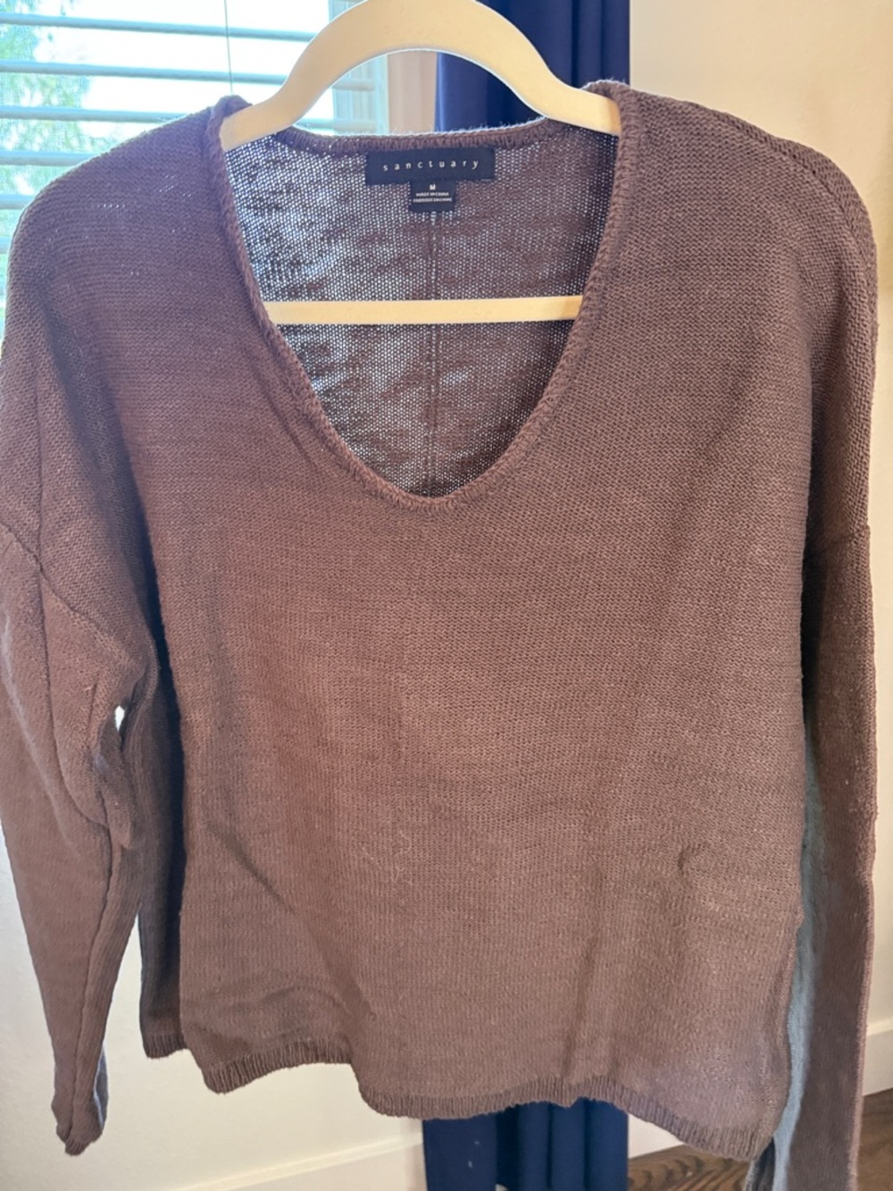 Sanctuary Brown V-Neck Lightweight Knit Sweater
